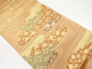 ヱ霞取りに花唐草・古典柄模様織出し袋帯